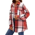 thumbnail image 4 of UVN Plaid Shirts for Women Flannel Long Sleeve Shacket Jacket Ladies Shirt Button Down Top Casual Coats, 4 of 7