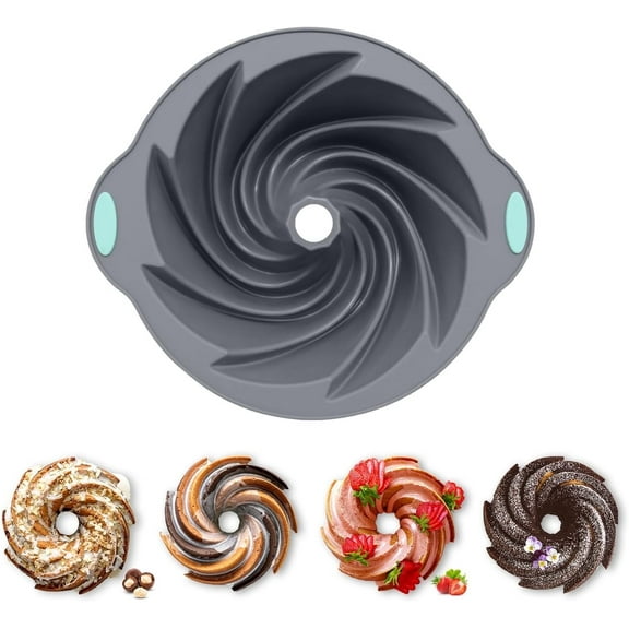 Large Spiral Bundt Cake Mold, Hollow Tube Silicone Baking Pan with Groove, Non-Stick Cake Pan, Pound Cake, Coffee Cake, Dessert Mold, 11.81in, Black