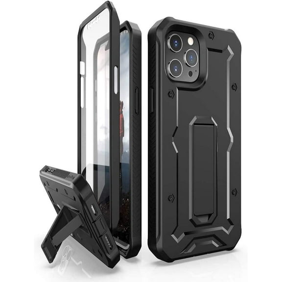 ArmadilloTek Vanguard Case Compatible with iPhone 12 Pro Max (6.7 inches) Military Grade Full-Body Rugged with Built-in Screen Protector and Kickstand - Black