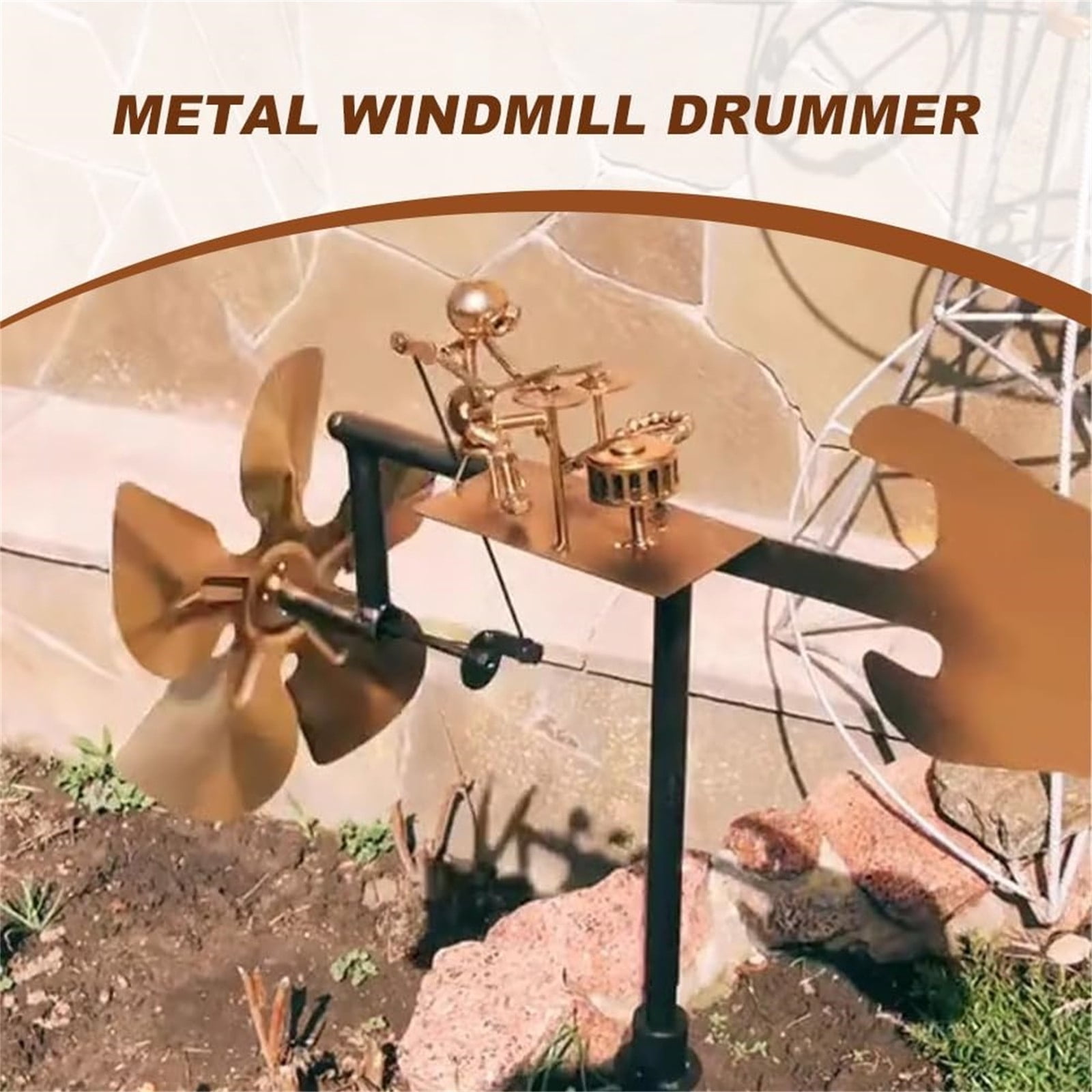 Cthrlog Drummer Windmill Metal Sculpture, Wind-Powered Spinning Kinetic Art, Creative Garden Decoration for Outdoor Patio and Yard, Handmade Iron Weatherproof, Ships Separately with English Manual