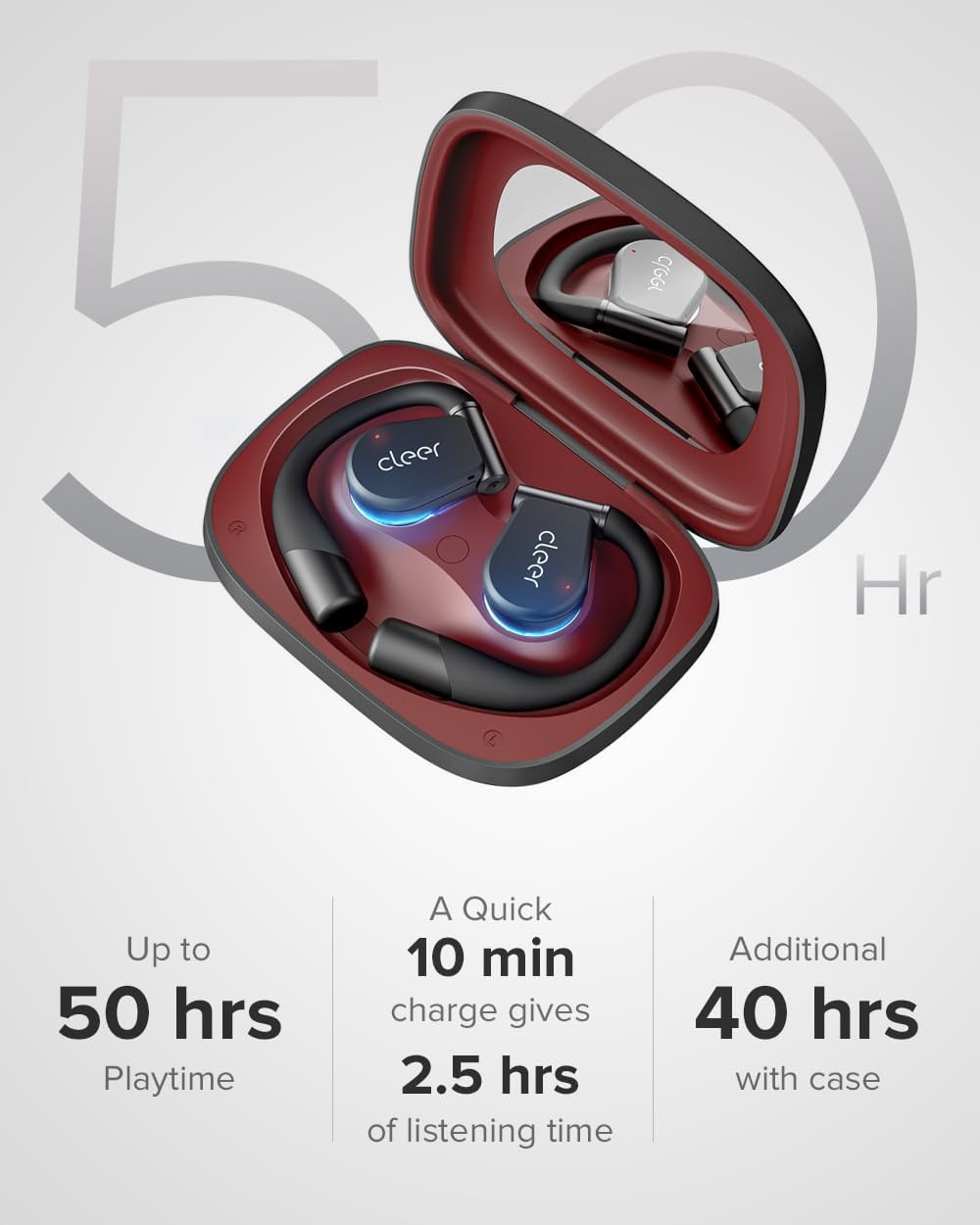 Cleer ARC3 Open Ear True Wireless Earbuds, IPX7 Waterproof Headphones with Earhooks, Built-in Microphone, Black