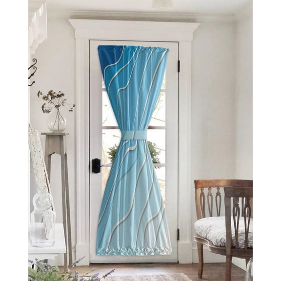 Blue, Blackout Curtains, French Door Curtains for Door Window, Modern Abstract Gradient Watercolor Ombre Privacy Drapery for Patio/Sidelight Doors, 1 Panel with Tieback, 25 x 72 Inches