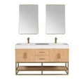 thumbnail image 2 of Bianco 60" Wood Vanity in Light Brown with White Composite Stone Top and Mirror, 2 of 12