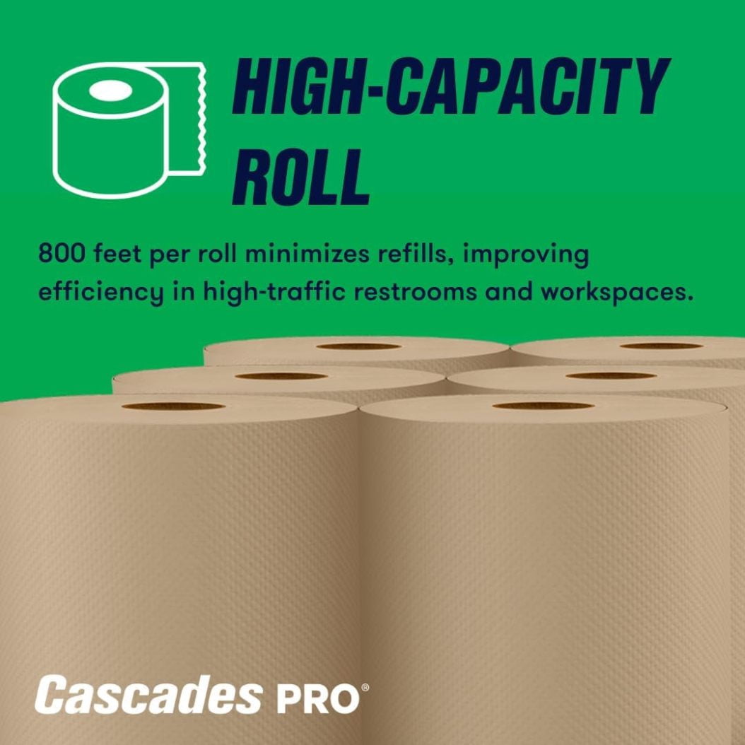 Cascades PRO Select Roll Paper Towels, 1-Ply, 7.9" X 800 Ft, Natural, 6/carton