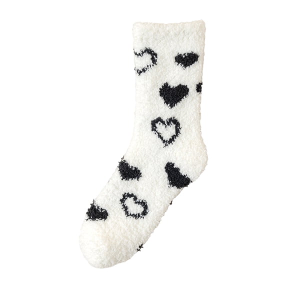 Resicozy Warm Cozy Socks for Womens Soft Fluffy Heart Printed Fuzzy Socks for Work Home Sleep Black