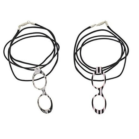Magnifier Reader - Optispex Magnifier Reader Glasses Necklace (2 Pair), Magnetic Clasp (Black White Stripe, Marble)
