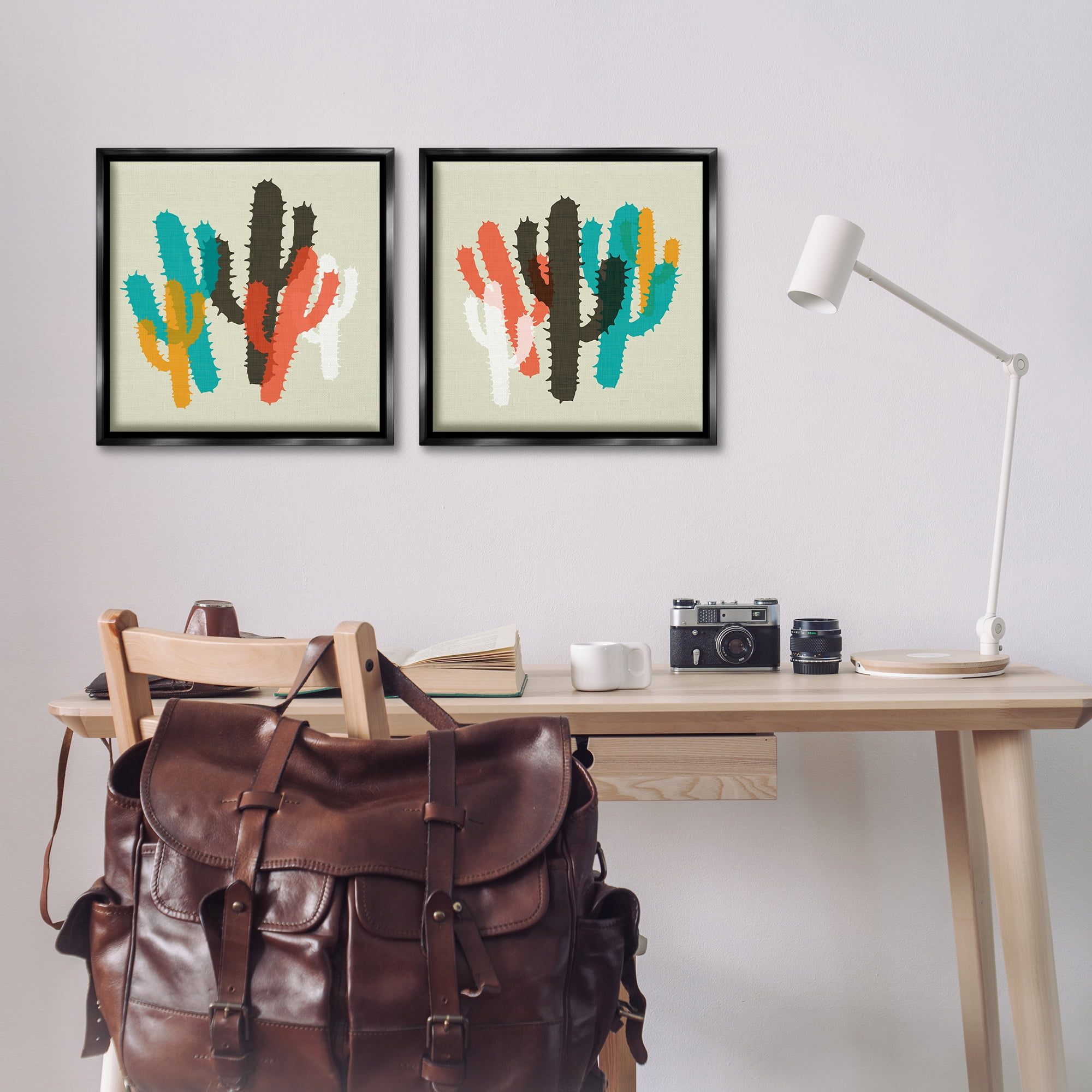 Stupell Industries Vibrant Overlapping Cactus Abstract Painting Black Floater Framed Canvas Art Print Wall Art, 18 x 18, Set of 2