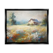 Stupell Industries Floral Countryside Abstraction Landscape Painting Black Floater Framed Canvas Art Print Wall Art, 31 x 25