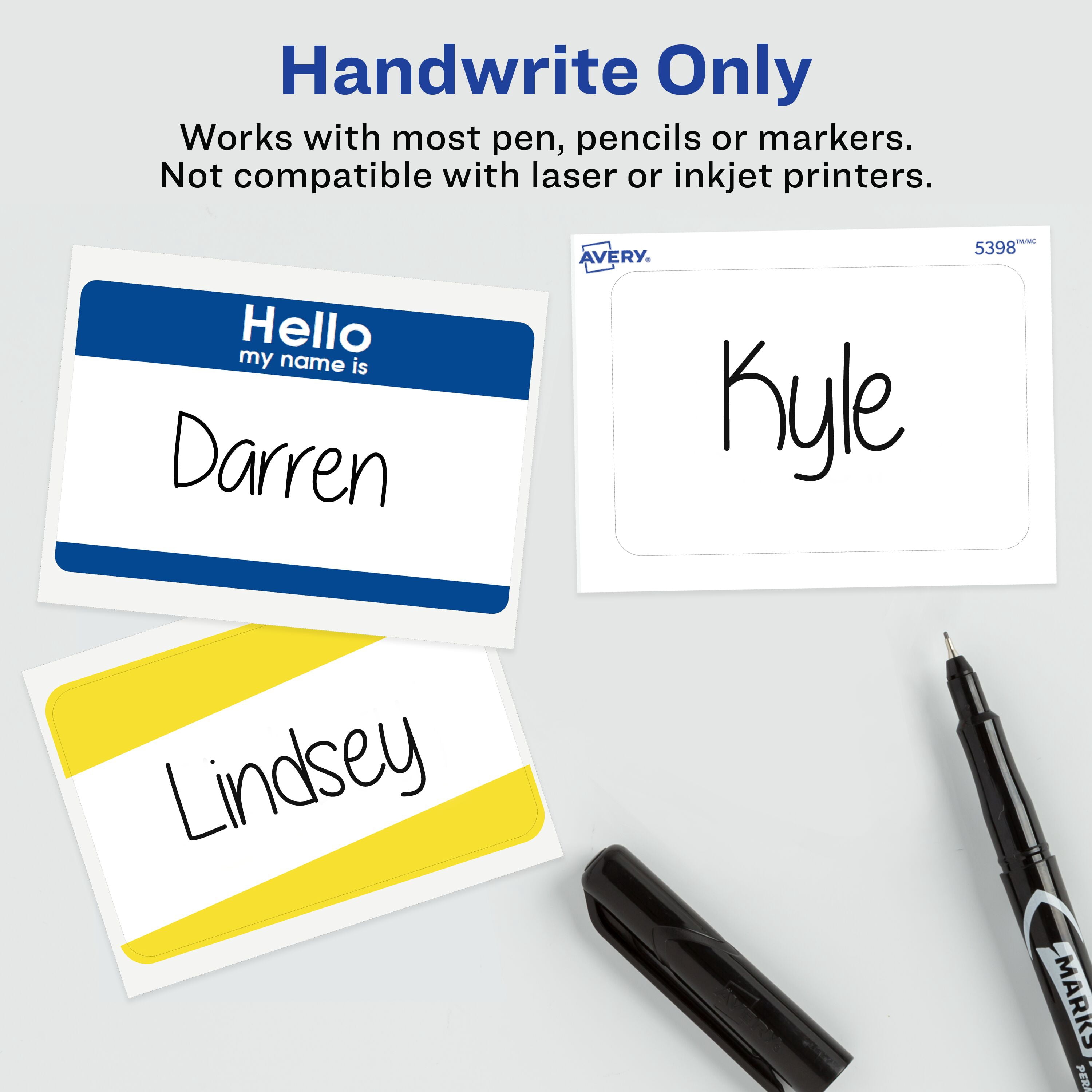 Avery Name Badge Labels, Flexible, 2-1/3" x 3-3/8", Film, White, Handwrite, 15 Labels