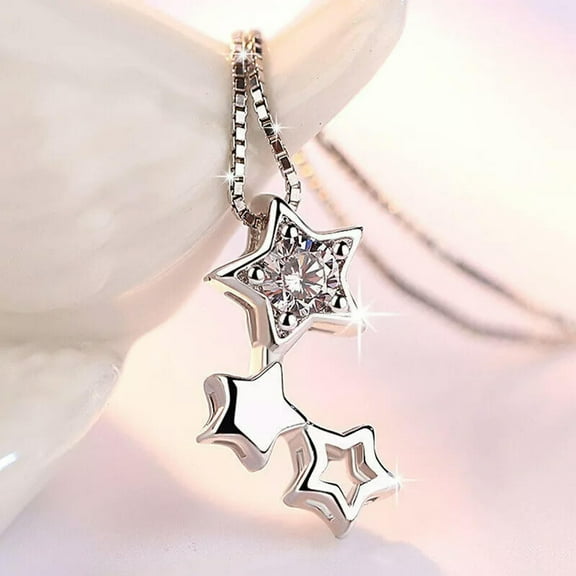 EOEMY Fashion 925 Silver Star Crystal Pendant Chain Necklace Women'S Jewelry Necklace