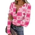 thumbnail image 3 of Tbopshirt Womens Tops V-Neck Button Down Stretch Casual Long Sleeve Valentine's Day Heart Print Slim Fit Graphic,L, 3 of 9