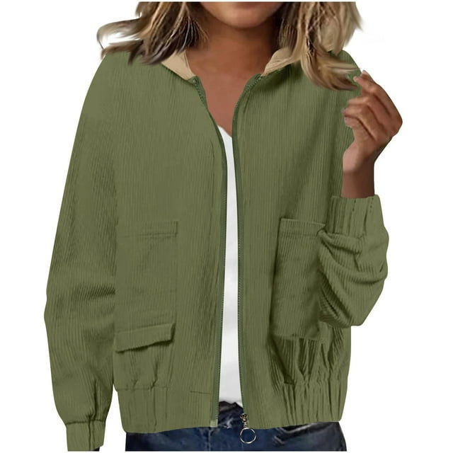 Jindong Vestes pour Femmes, une Veste Zippée Unie Décontractée et Tendance Qui les Fait Paraître Plus Jeunes, Manteaux pour Femmes Vert