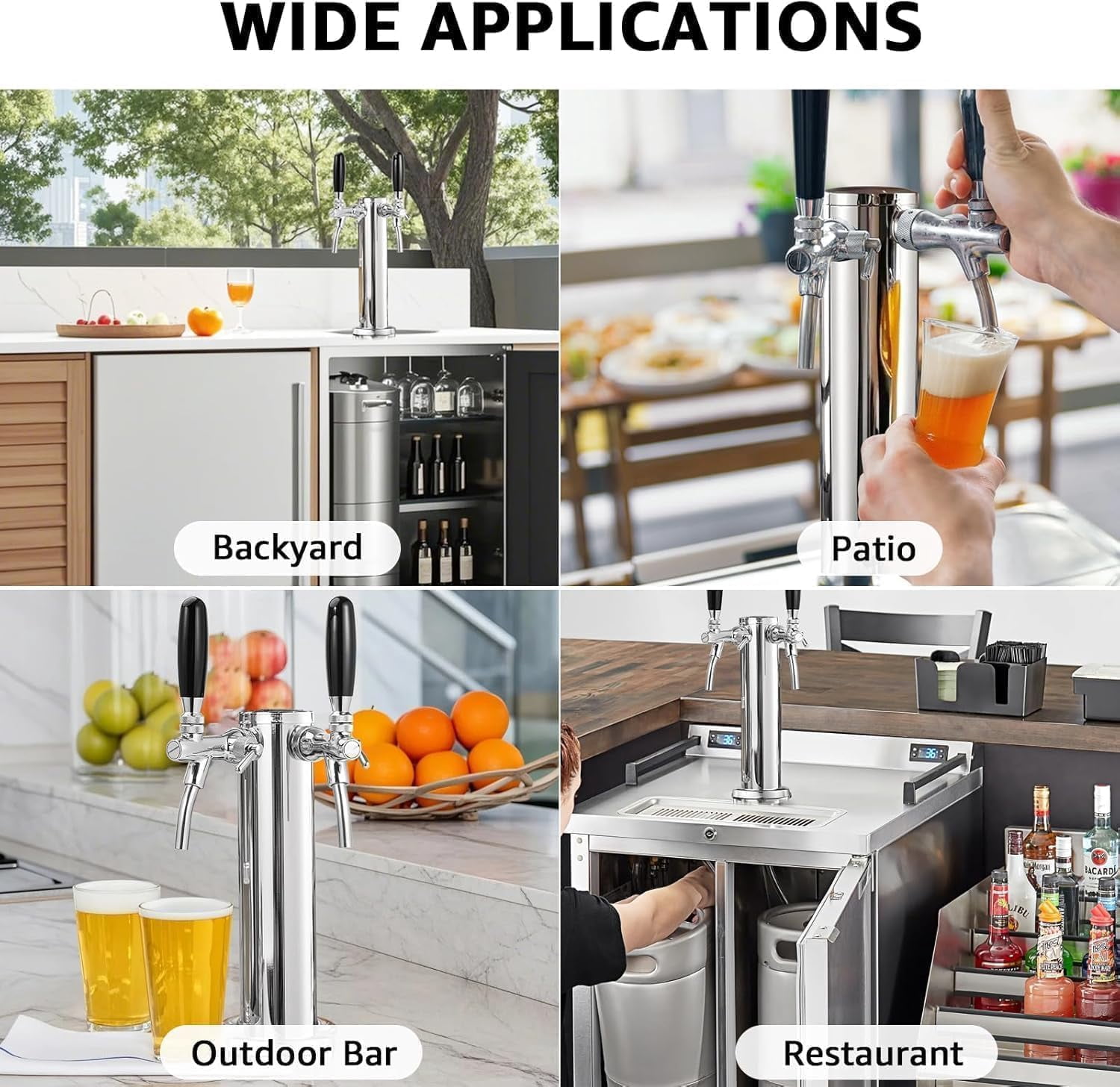 Upgraded Adjustable Dual Tap Kegerator Tower with Flow Control -Closing Faucet and Pre-Assembled Lines
