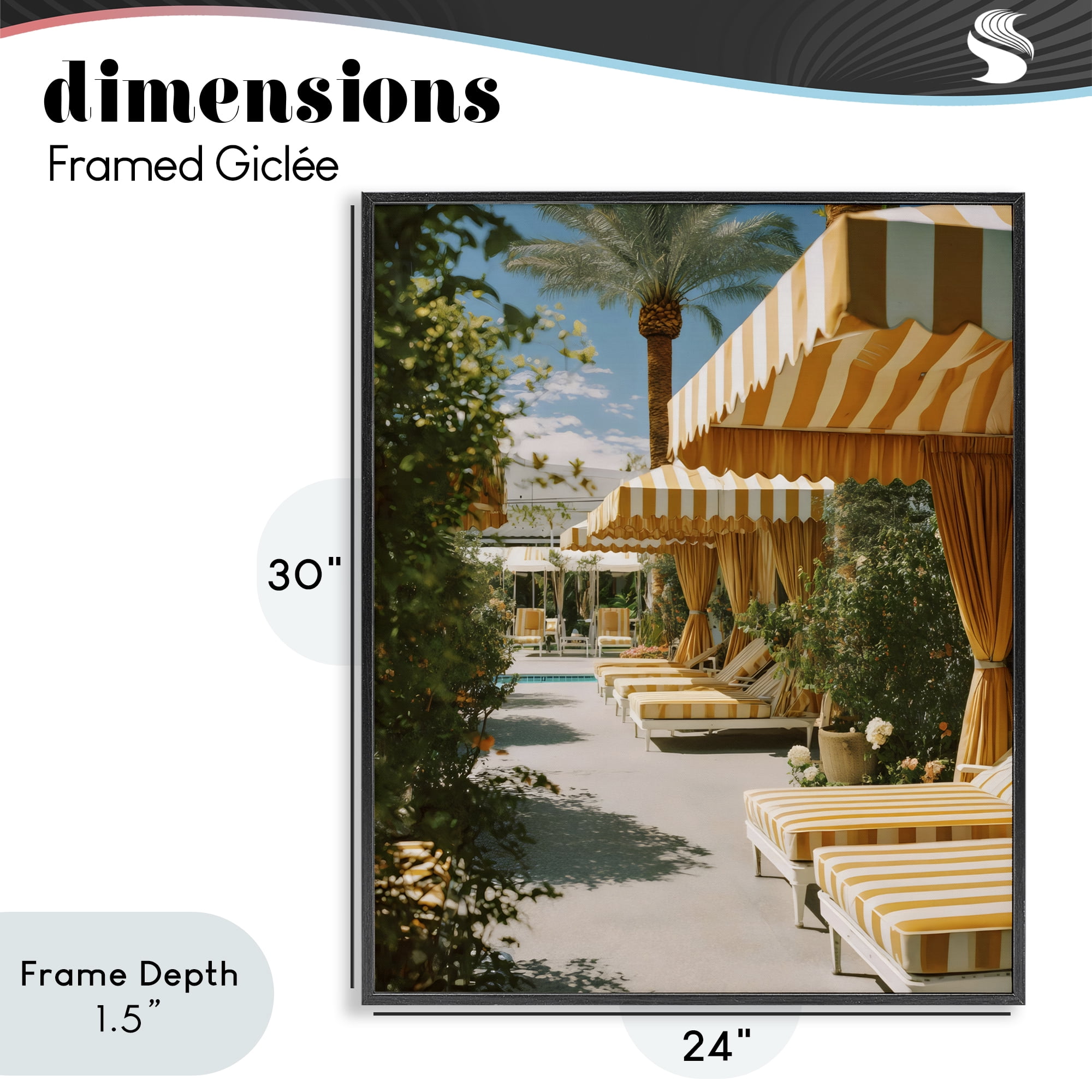 Stupell Industries Vintage Cabanas at Poolside Black Framed Giclee Art, design by Franklyn Gregory