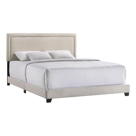 Pemberly Row Modern Fabric King Upholstered Bed in Fog Beige