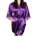 thumbnail image 6 of Women's Satin Kimono Short Robe with Lace Trim Sleeves, 6 of 10