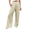 thumbnail image 2 of Rciityk Beige Women's Pants Casual Wide Leg Pants High Waist Drawstring Straight Long Trousers Solid Color Flowy Loose Lounges Pants with Pockets, 2 of 7