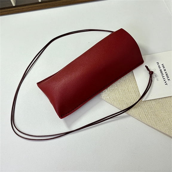 Fashion PU Leather Lanyard Glasses Bag Solid Color Hanging Neck Sunglasses Storage Bags Women Men Travel Eyewear Case