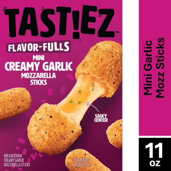 TASTIEZ Flavor-fulls Breaded Mini Creamy Garlic Mozzarella Sticks, 11 oz Box (Frozen), TAST!EZ Frozen Appetizers