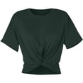 thumbnail image 4 of Rhuody Hauts pour Femmes Été T-Shirt à Manches Courtes Blouse de Couleur Unie Col Rond T-Shirt Court Tenue Rétro Vert Foncé 2TG, 4 of 5