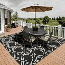 Kohree Outdoor Plastic Straw Rug 6'x9' ,Waterproof Mat with 4 Corner Loops Indoor Outdoor for RV, Camping, Deck ,Balcony (Black & Gray)