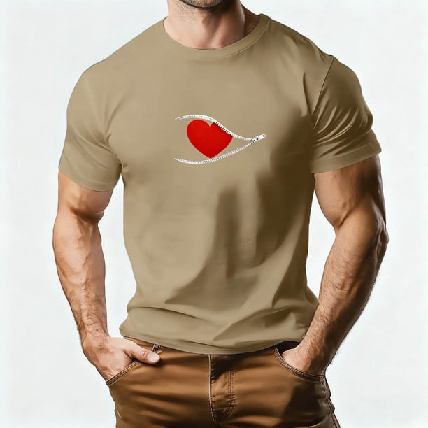 Tops para hombre, blusas y camisas de manga corta con cuello redondo para hombre, camiseta deportiva informal con estampado de corazones a la moda para hombre, blusa de poliéster de manga corta con cu