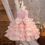 Kids Pink Dress for Girls Ruffle Sleeveless Tulle Flower Girl Dress Rainbow Tutu Princess Skirt Princess Dress Up for Girls 3-4 Years