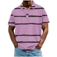 thumbnail image 1 of T-shirts for Men Plus Size under $5 Short Sleeved Lapel Button Stripe Casual Solid Color Hook Buckle T-shirt Purple L, 1 of 4