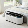 thumbnail image 3 of 49"  Oval Storage Ottoman Bench, Holds up to 500lbs, Modern Velvet Foot Rest Long Stool with Solid Wood Legs, Comfy Upholstered Shoes Bench for Living Room Entryway Bedroom Window Seating, Beige, 3 of 9