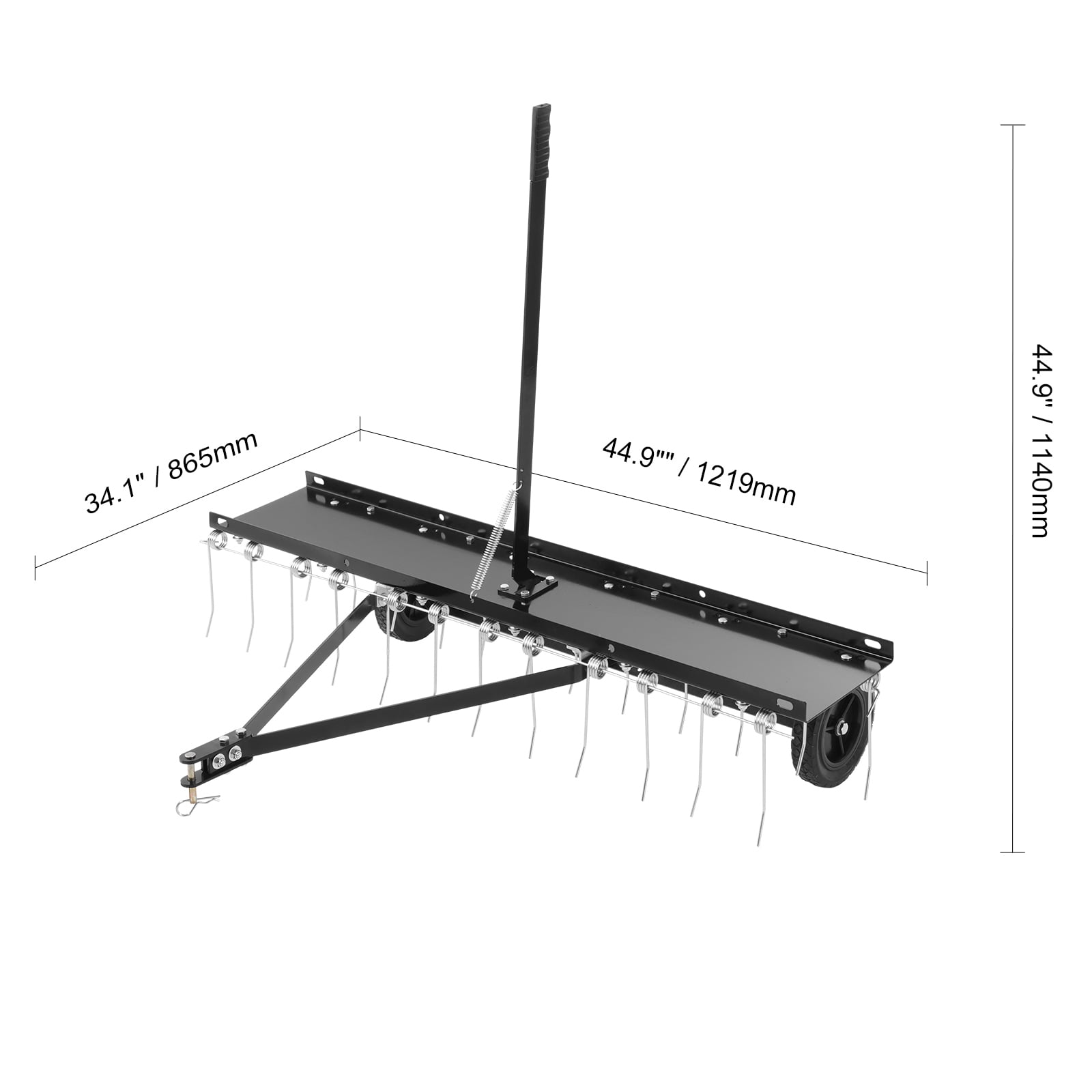 KFFKFF Towable Dethatcher, 48" Width with 24 Durable Spring Tines, Ideal for ATV or Lawn Mower Use, Garden and Lawn Rake with Easy Lift Handle for Efficient Grass Maintenance