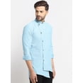 thumbnail image 3 of eloria Traditional Men's Sky Blue Geometric Woven Design Asymmetric Kurta, 3 of 7