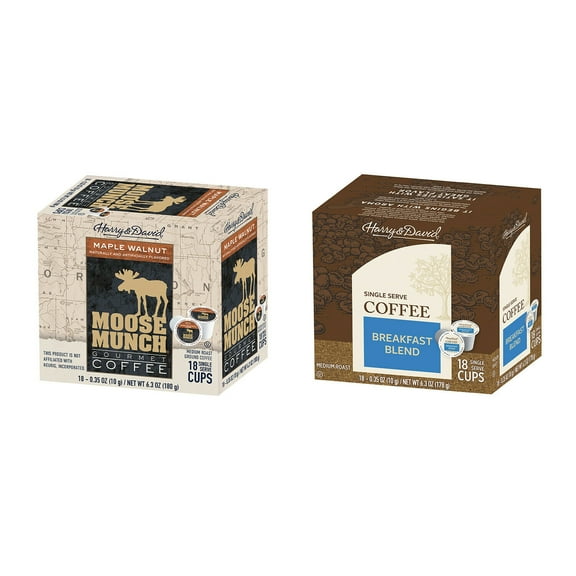 Harry & David Coffee Combo, Maple Walnut, Breakfast Blend 2/18 ct boxes