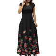 thumbnail image 2 of ICHUANYI Clearance Women's Floral Print Colorful Summer Dress Short Sleeve Dresses Beach Casual Maxi Sundress(Red, S) ICHUANYI WER2023081116399, 2 of 5