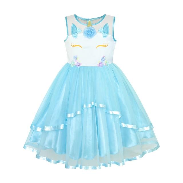 Robe Fille Unicorn Concours Fête Tutu Bleu Princesse 8 Ans