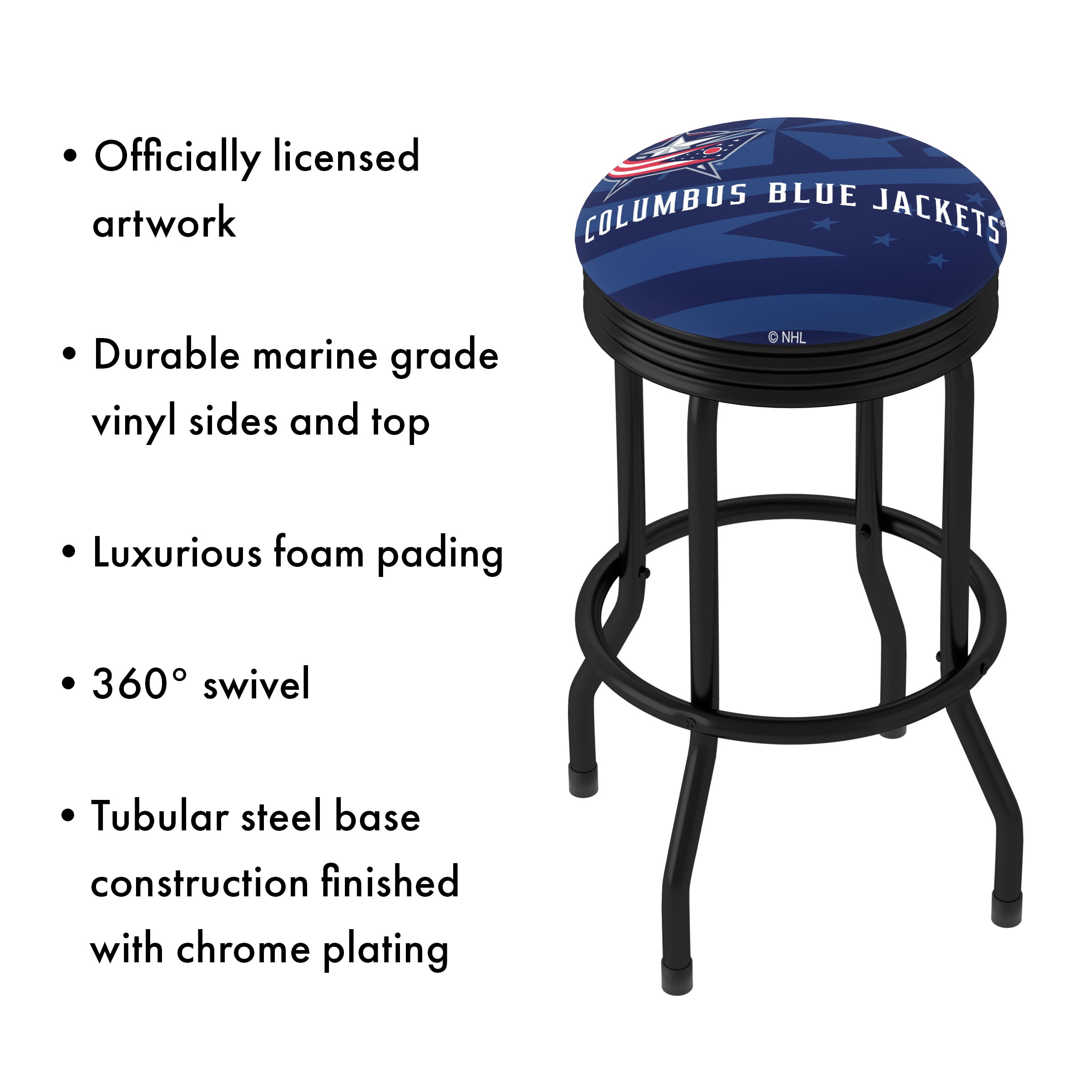 Trademark Gameroom Columbus Blue Jackets Logo Black Ribbed Barstool