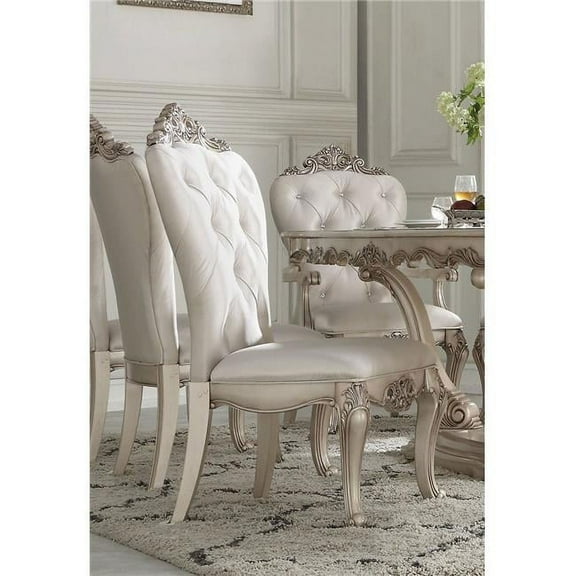 Acme Gorsedd Side Chair (Set of 2) in Cream Fabric and Golden Ivory