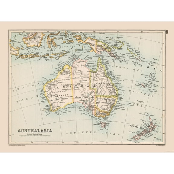Historic Map - Australasia - Bartholomew 1892 - 30.49 x 23 - Vintage Wall Art