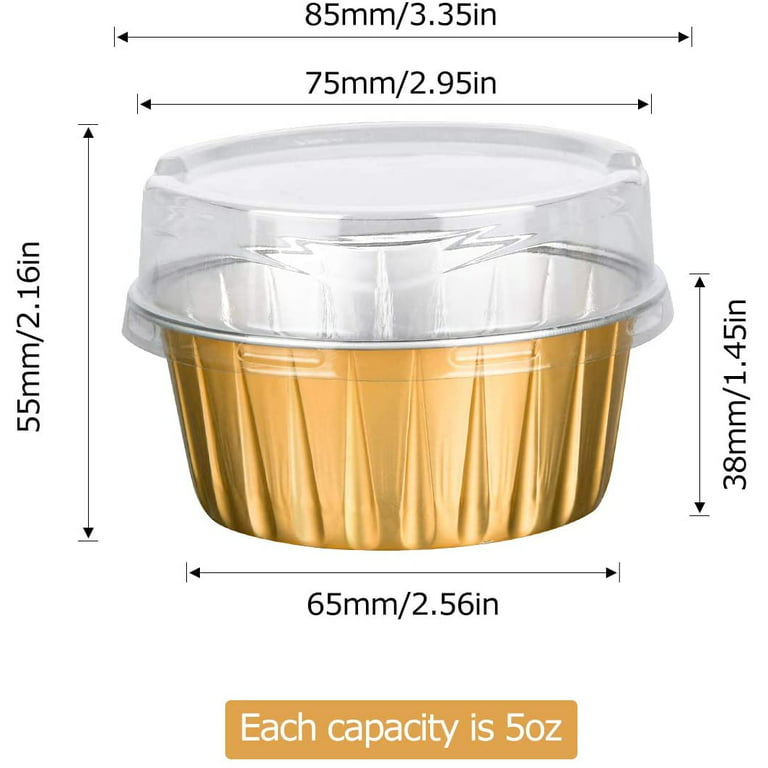 Premium 5-oz Baking Cups with Lids - Round Foil Baking Cups & Lids Perfect for Fancy Desserts, Appetizers, or Mini Snacks - Coffee Brown Cup with