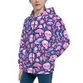 thumbnail image 2 of Picia mushroom rainbow color Skull for Boys Fashion Full-zip Hoodies & Sweatshirts with Kangaroo Pocket,Zip-up Hooded Sweatshirt for Kid, Moisture Wicking & Breathable-Medium, 2 of 6
