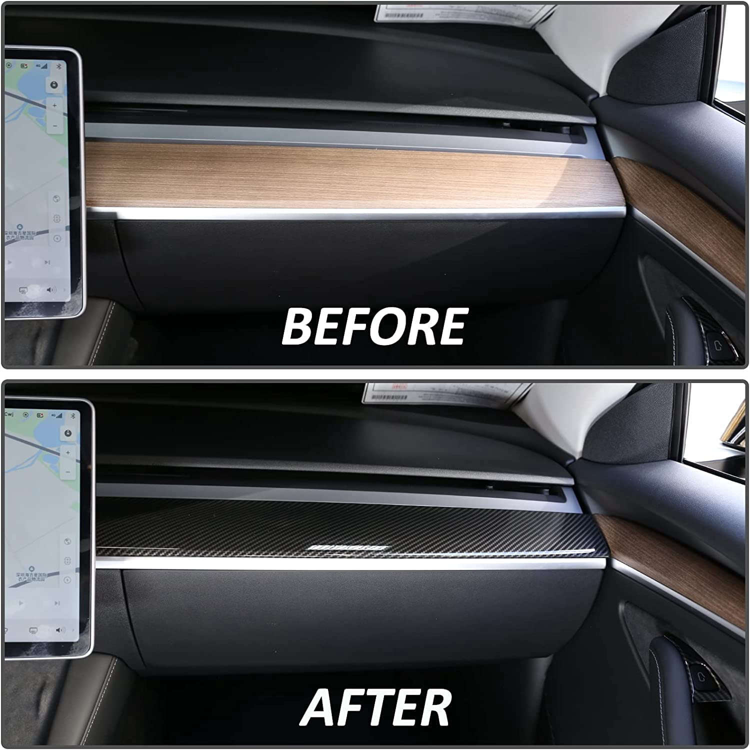 TINKI Central Control Dashboard Panel Trim Cover Fit for Tesla Model 3 2017 2018 2019 2020 2021,Dash Cover Wrap Cap,ABS,2PCS