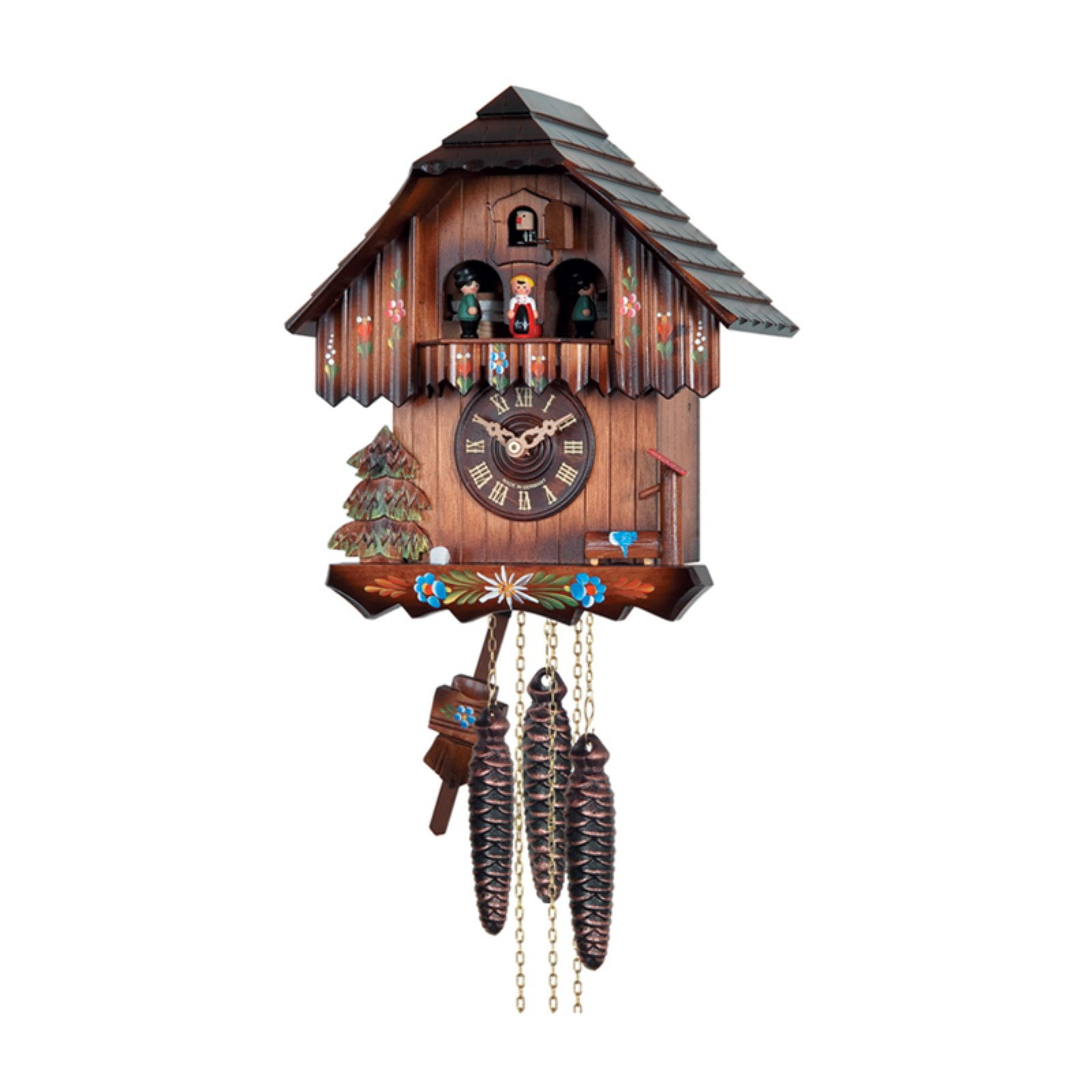 One Day Musical Cuckoo Clock with Handpainted Flowers and Moving
