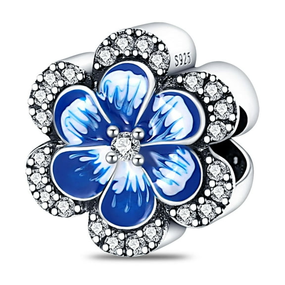 KUNSIR Blue Flower Charms for 925 Sterling Silver Pendant Vintage Jewely Beads Women Gift