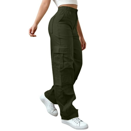 Aoiroe Women s Baggy Cargo Pants Work Pants Women High Waist Lightweight Hiking Casual Streetwear Pants Athletic Joggers Pants Loose Trouser Streetwear Work Pants Green XL