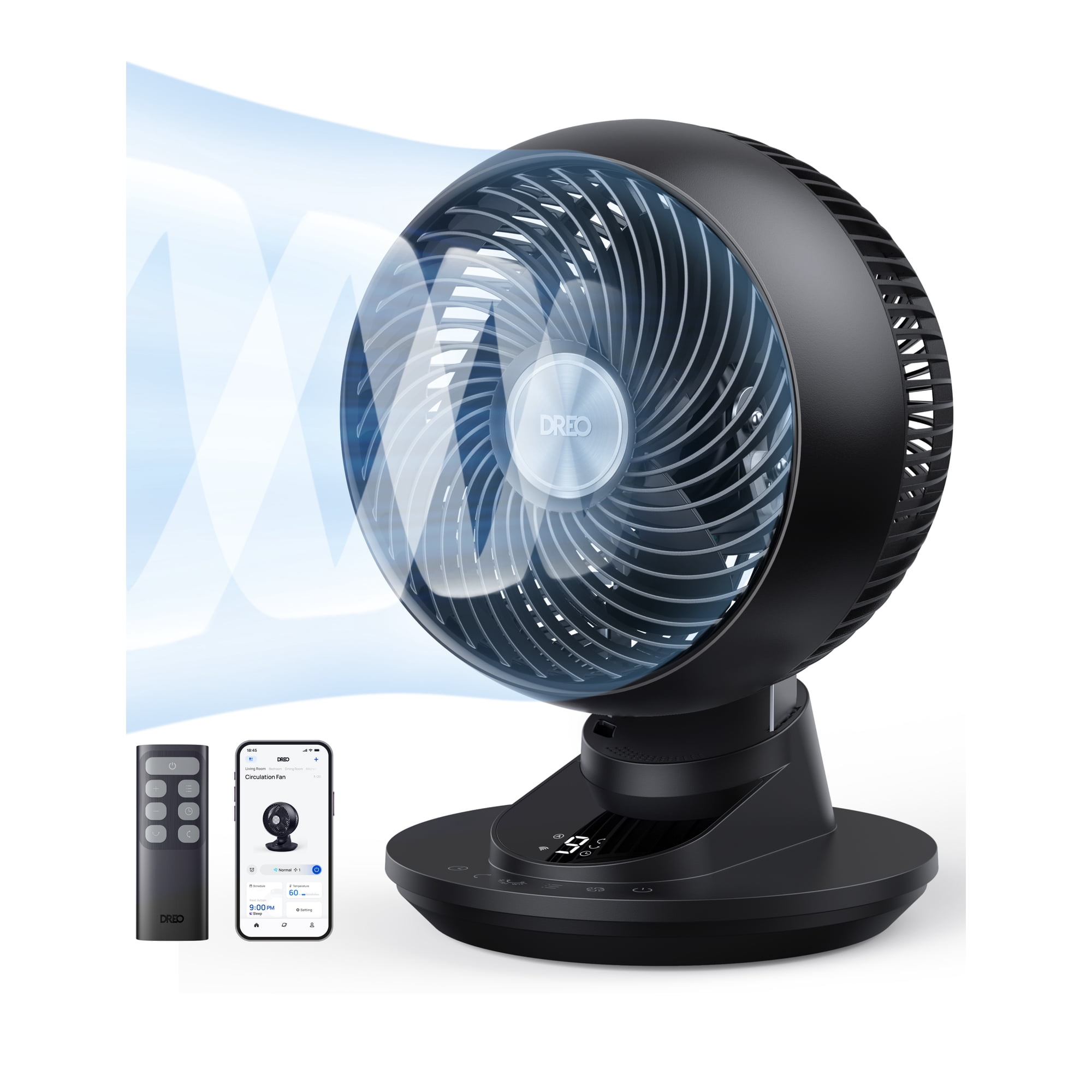 DREO Smart Fan for Bedroom, Powerful 29 ft/s Airflow, 12 Inches, Desk Fans in 20dB Quiet, 90°+90° Oscillation, App/Voice Control, 9 Speeds & 8/12H Timer for Home Office Dorm