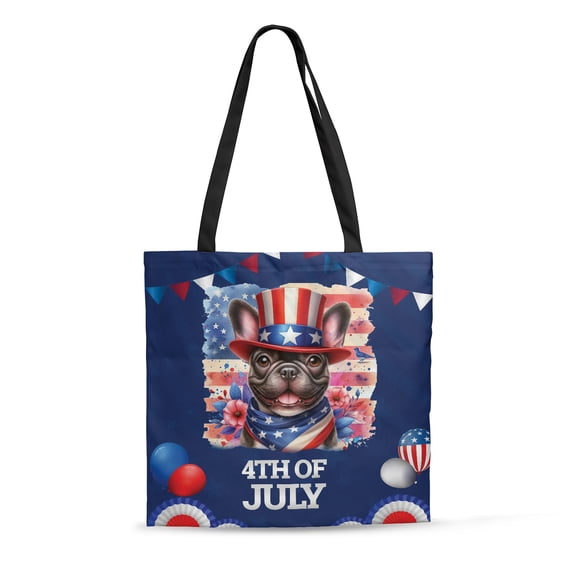 Patriotic French Bulldog Celebrates 4th of July All Over Print 3D Canvas Tote Bag Dog Lover Gifts Reusable Handbag - 02009
