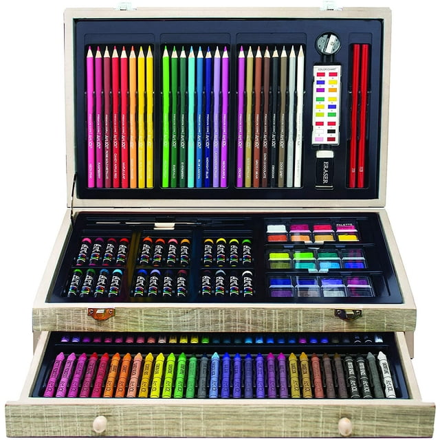Conjunto de Arte de Madera Art 101 USA AUA438552 Crayones Colores Acuarelas Premium 142 Piezas Gris Art 101 USA AUA438552