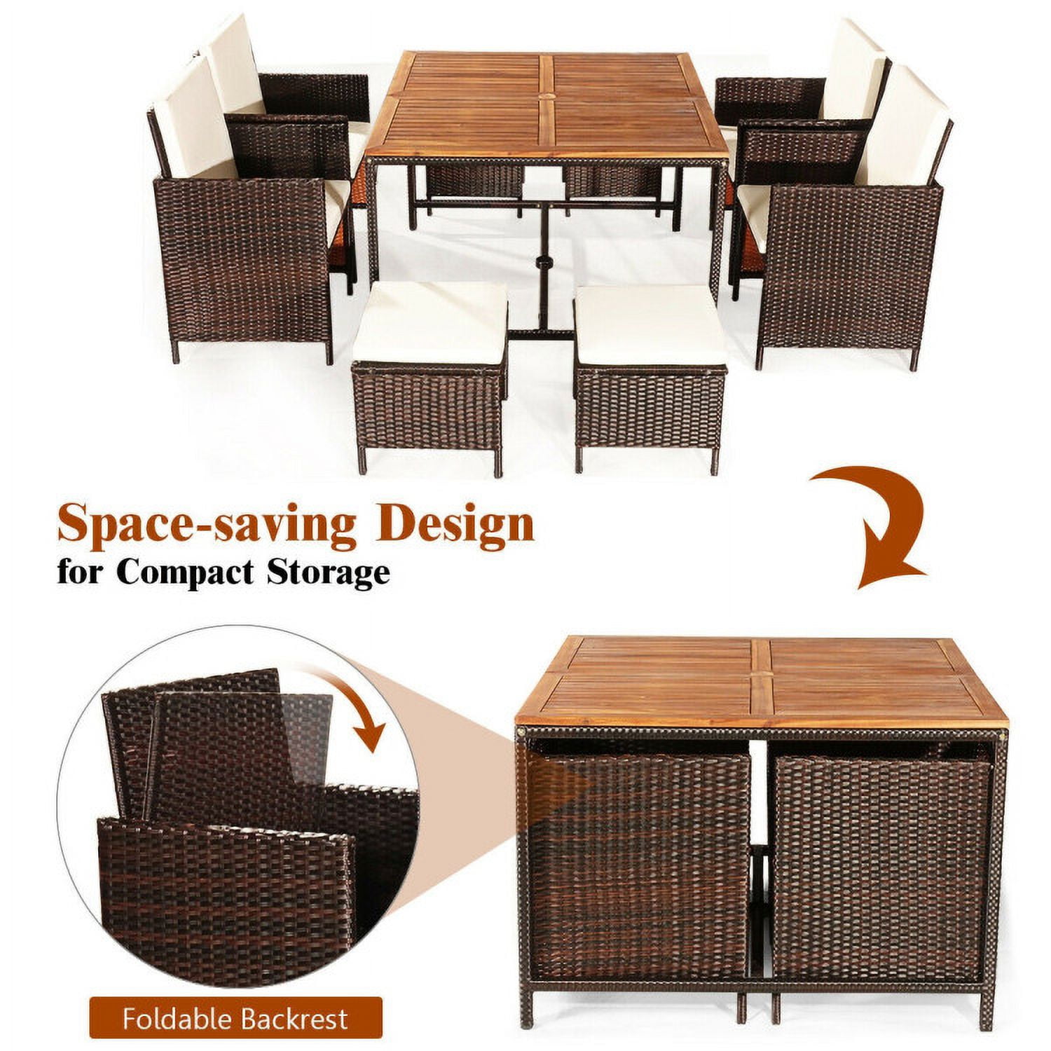 Aimee Lii 9 Pieces Patio Rattan Dining Cushioned Chairs Set, Outdoor Patio Furniture, White Aimee Lii 9 Pieces Patio Rattan Dining Cushioned Chairs Set, Outdoor Patio Furniture, White