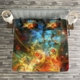 thumbnail image 3 of Ambesonne Nebula Quilted Bedspread Set 3 Pcs, Outer Space Universe, King Size, Navy Orange Teal, 3 of 3