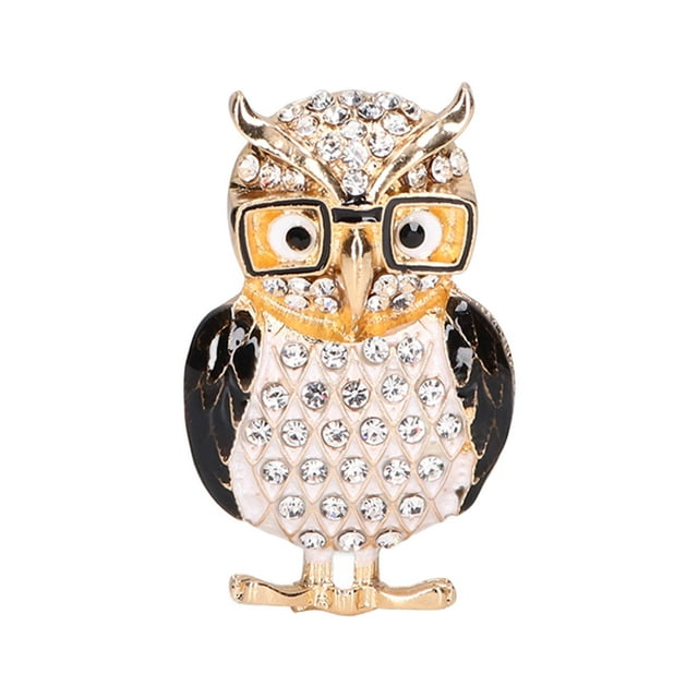 Broche de búho con gafas, aleación de diamantes de imitación, bonito broche de animal para mujeres y niñas, regalo de joyería para festivales, color negro
