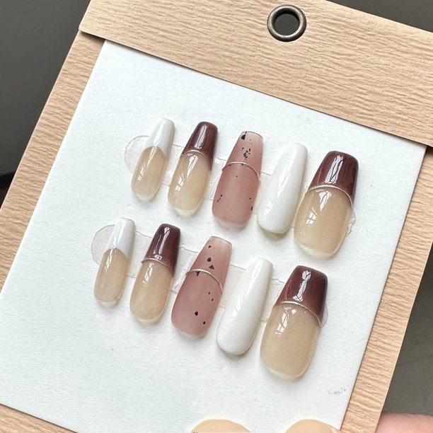 Prensa larga en uñas, uñas postizas, uñas postizas acrílicas artificiales, cubierta completa reutilizable (S)